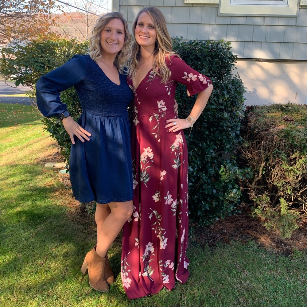 Burgundy Floral Wrap Maxi Dress - Picture 2 of 8